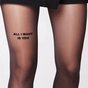 Chic Black Text Design Sheer Tights